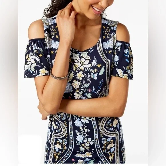 JM Collection Printed Cold-Shoulder Dress - Picture 3 of 8